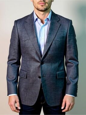 Vintage Pagano West 42R Two Button Up Western Sport Coat Blazer Gray Blue Jacket